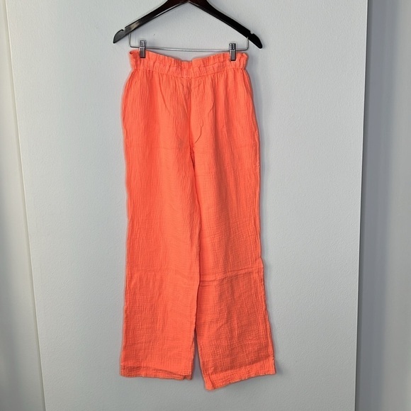 Bobi Revolve Paper Bag Waist Wide Leg Cotton Pant in Hot Coral Size XS NWT! - Picture 4 of 8